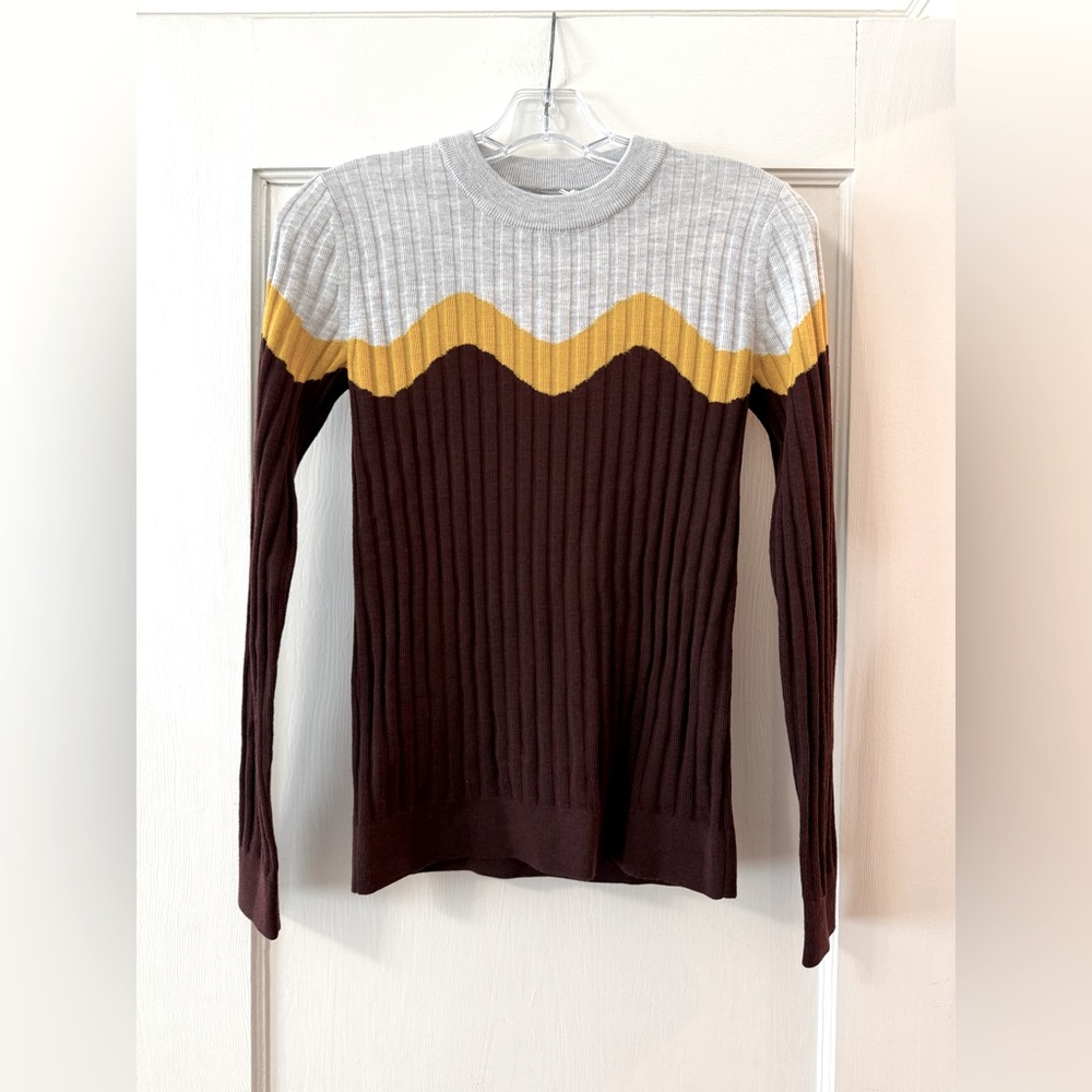 COS | Ribbed Knit Color Block Chevron Wave Pullover Sweater - XS